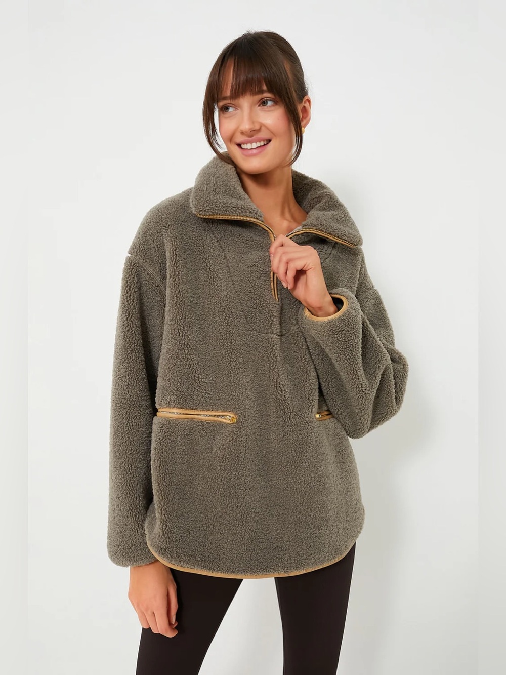 Tuckernuck Tnuck Rhodes Shearling Quarter 1/4 Zip Fleece Pullover Olive Green XS